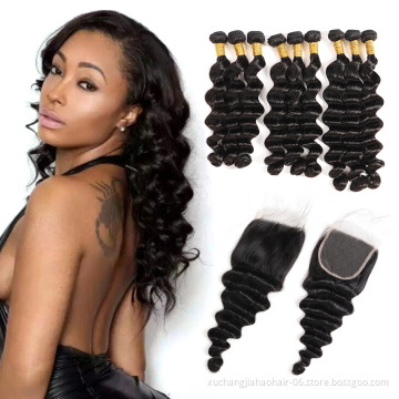 36 38 inch Grade 10A 100% Raw Unprocessed Virgin Peruvian Hair 2019 Virgin Peruvian loose deep Hair with Lace Closure